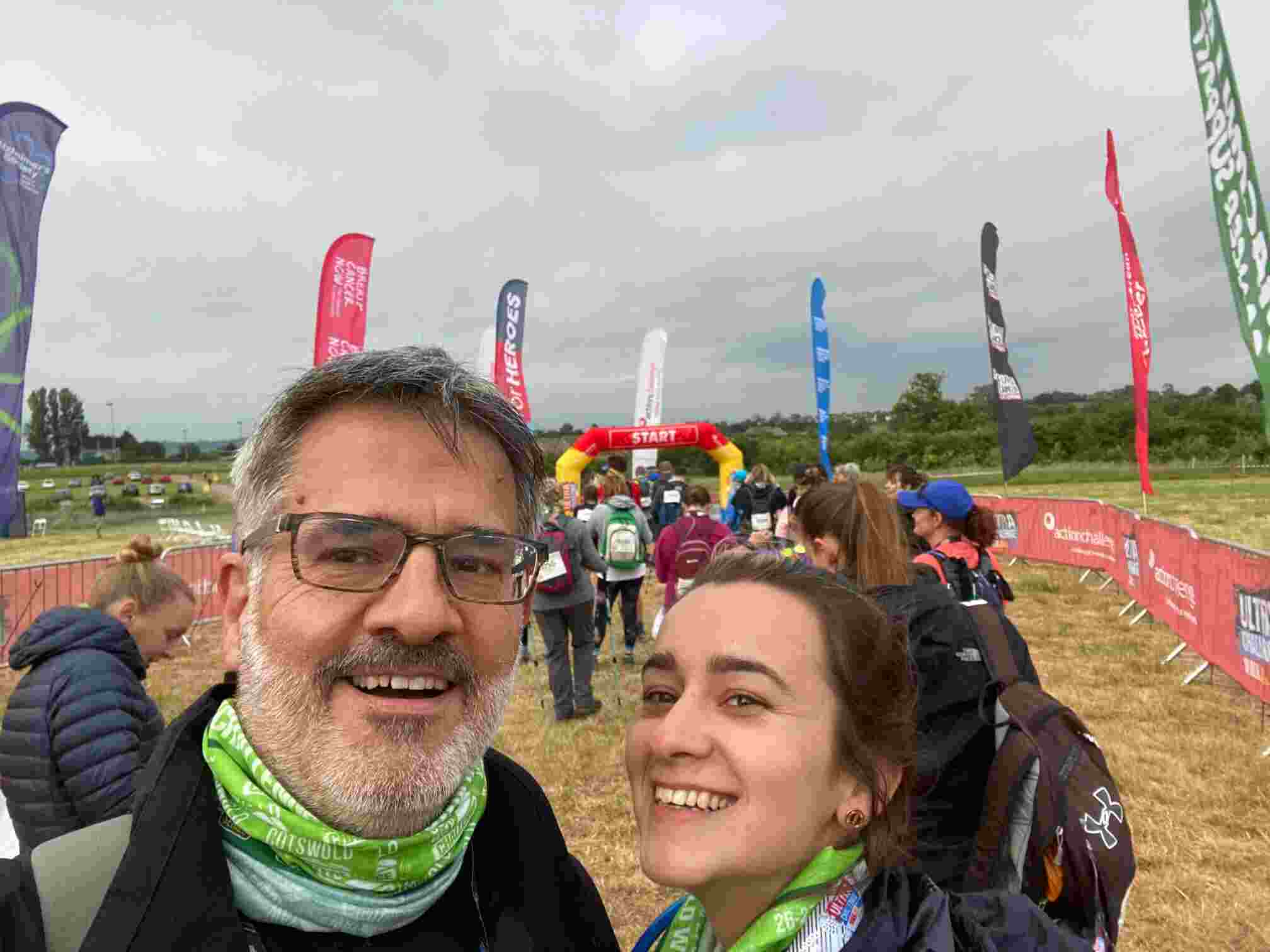 Jeff Edgar with daughter Liz, at the start of the Cotswold Ultra Challenge